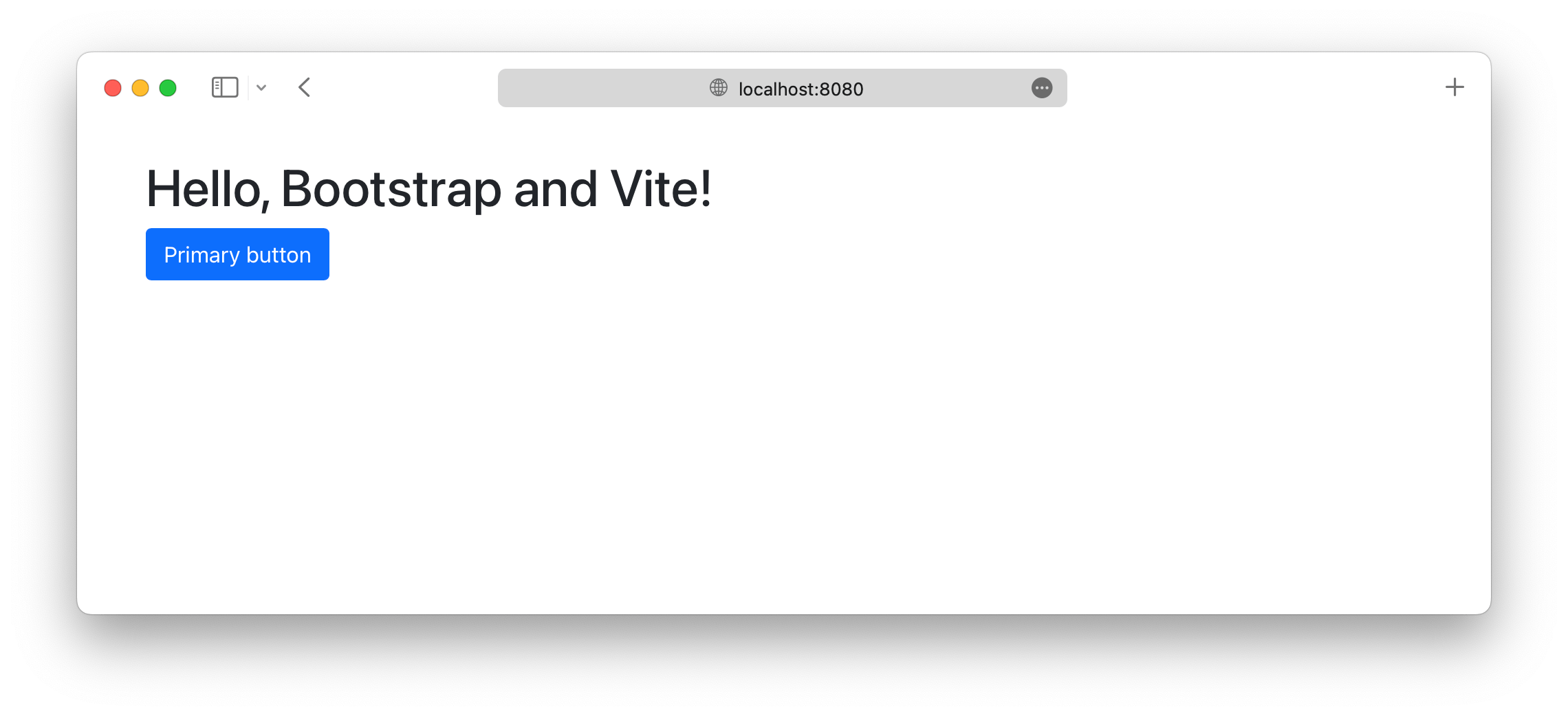 Servidor de desarrollo de Vite ejecutándose con Bootstrap